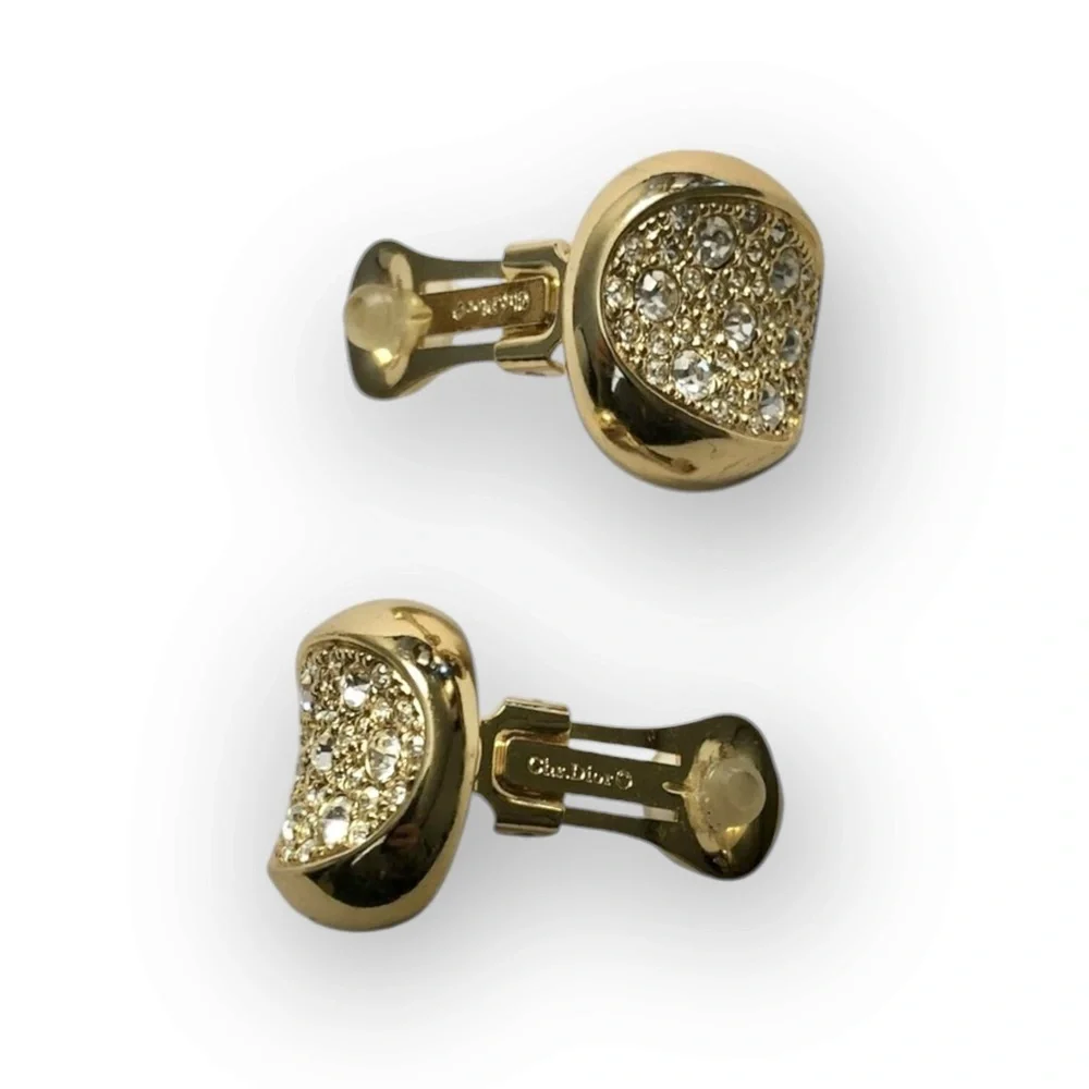 DIOR Vintage Signed Gold-tone Crystal Clip-on Earrings